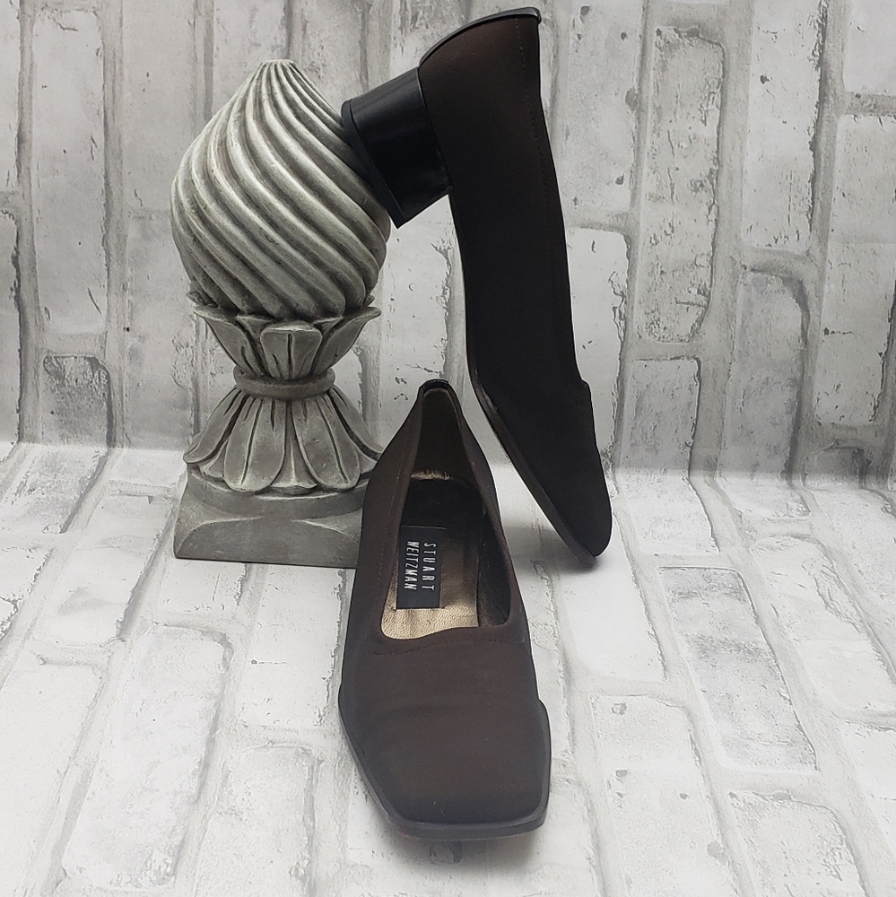 Stuart Weitzman Chunky Heel Fabric Pumps (Size 7B)